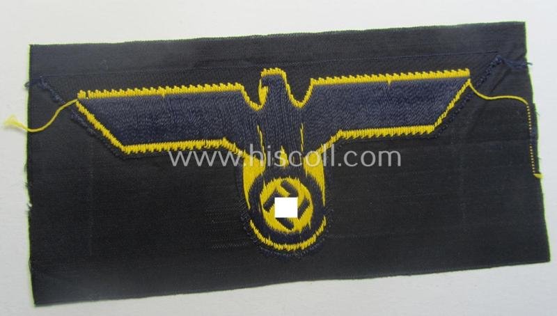WH (Kriegsmarine) breast-eagle (ie. 'Brustadler für Mannschaften u. Uffz. der Kriegsmarine-Truppen') being a 'standard-pattern-example as executed in the 'BeVo'-weave-pattern on a darker-blue-coloured background — image 3