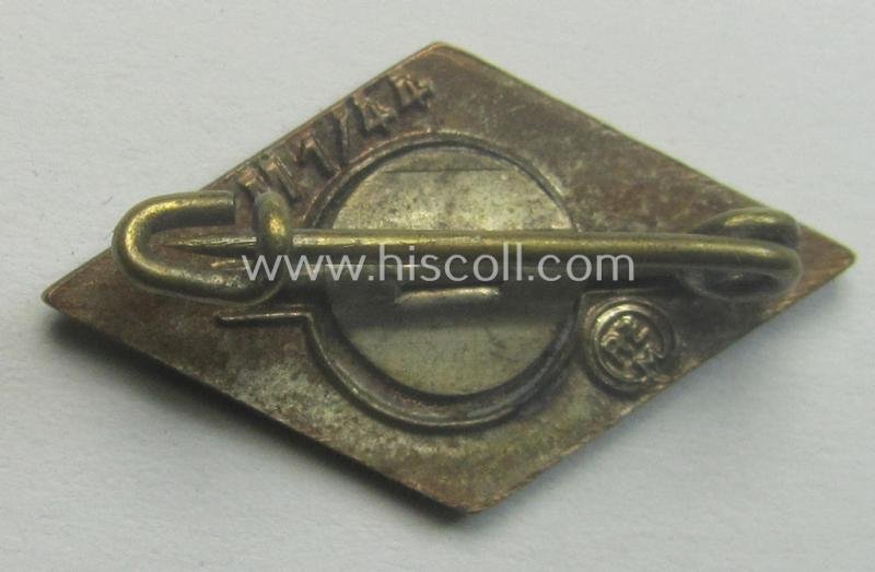 HJ (ie. 'Hitlerjugend') enamelled lapel-pin (ie.: 'Raute') with a: 'RzM - M1/44'-makers'-designation — image 2