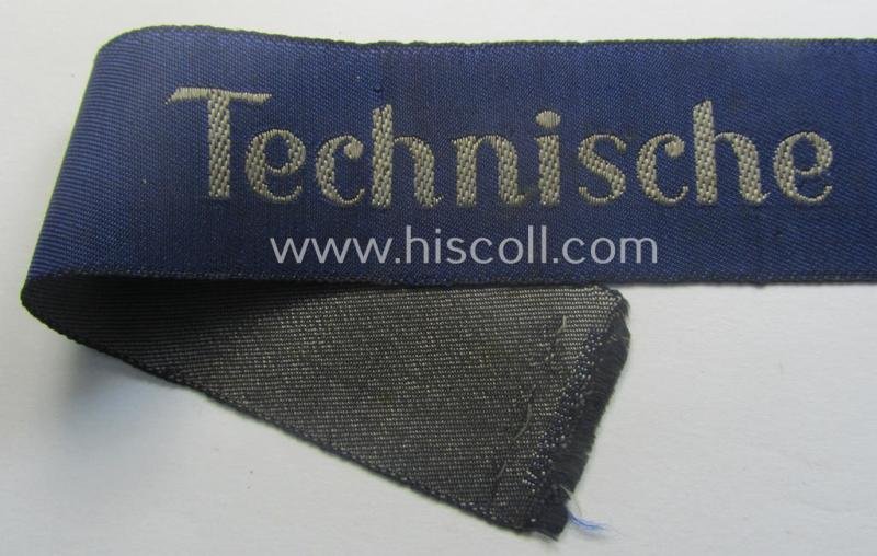 Attractive - and actually very scarcely encountered! - example of a darker-blue-coloured (and female-related!) TeNo-cuff-title (ie. 'Ärmelstreifen') entitled: 'Technische Assistentin' being an example as was woven in the neat 'BeVo'-weave pattern — image 2