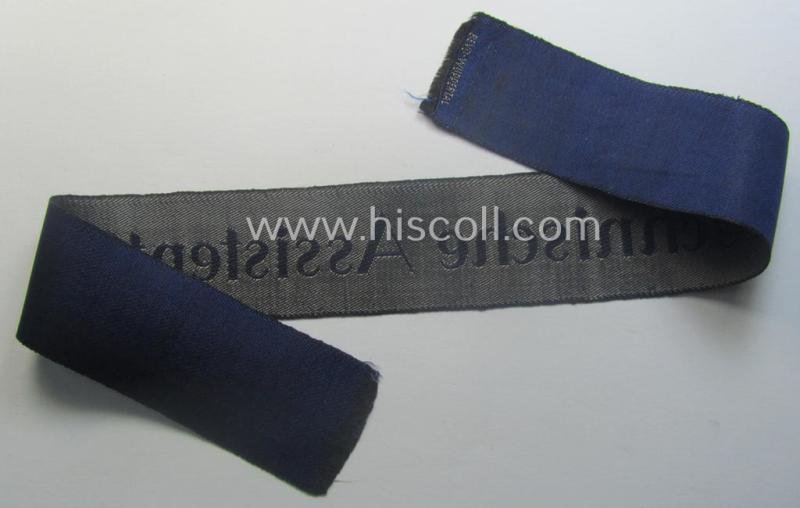 Attractive - and actually very scarcely encountered! - example of a darker-blue-coloured (and female-related!) TeNo-cuff-title (ie. 'Ärmelstreifen') entitled: 'Technische Assistentin' being an example as was woven in the neat 'BeVo'-weave pattern — image 4