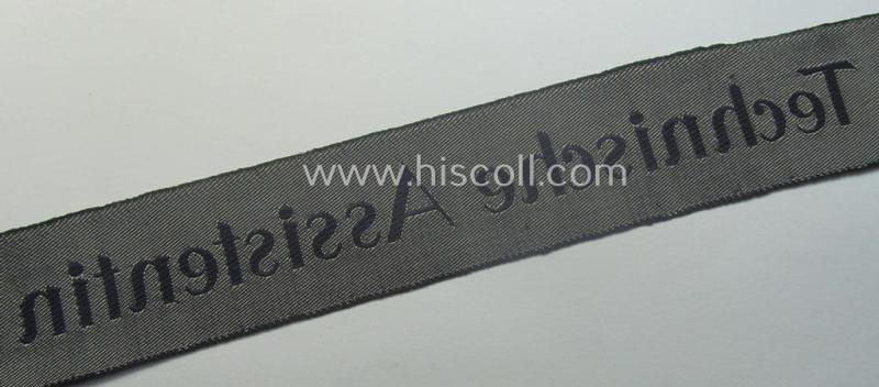 Attractive - and actually very scarcely encountered! - example of a darker-blue-coloured (and female-related!) TeNo-cuff-title (ie. 'Ärmelstreifen') entitled: 'Technische Assistentin' being an example as was woven in the neat 'BeVo'-weave pattern — image 5