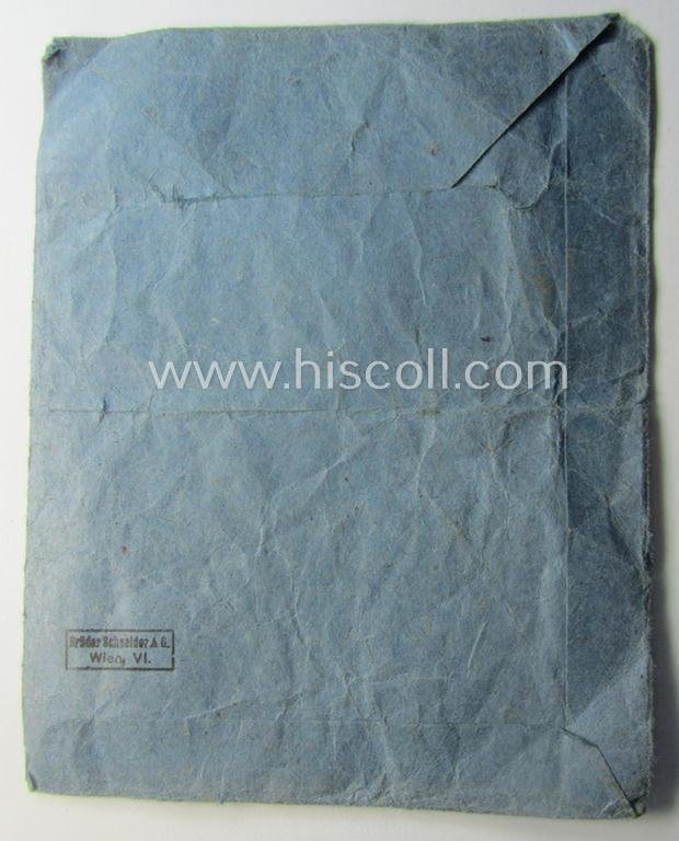 Medal-pouch entitled: 'Eisernes Kreuz 2. Klasse 1939' being a (typical) bluish-coloured example as executed in: 'Zellstoff'-based paper as was produced by the (Austrian) maker- (ie. 'Hersteller'): 'Brüder Schneider A.G. - Wien VI' — image 2
