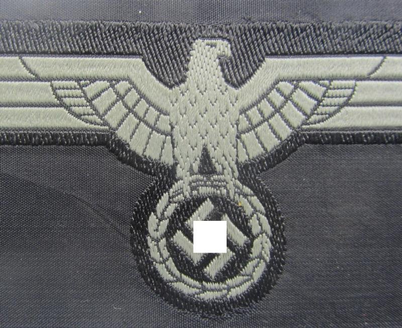Later- (ie. mid-war-) period, WH (Heeres) 'Panzer'-type breast-eagle (ie. 'Brustadler für Panzertruppen') being a 'virtually mint- ie. unissued' example as executed in bluish-grey-coloured linnen on a black-coloured background — image 2