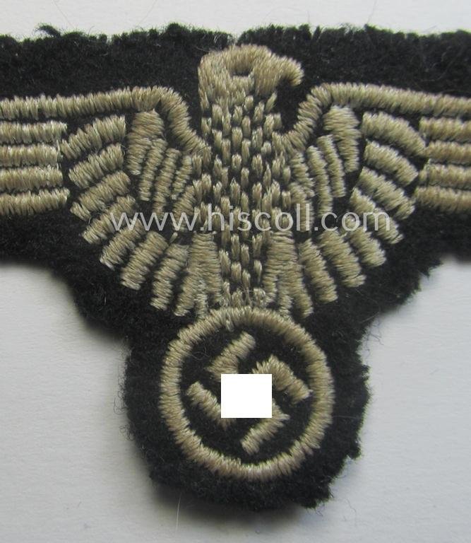Clearly used- and/or tunic-removed, mid- (ie. later-war-) pattern, 'SS' (ie. 'Waffen-SS') so-called: 'RzM-style' enlisted-mens'-/ie. NCO-pattern arm-eagle as was intended for usage by the various Waffen-SS troops throughout the war — image 2