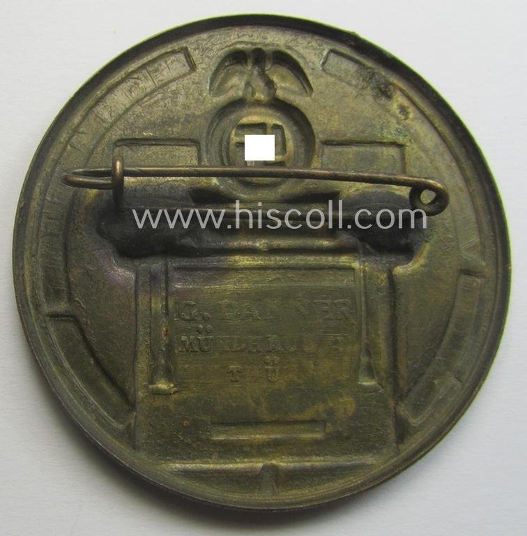 Golden-bronze-toned, N.S.D.A.P.-related day-badge (ie. 'tinnie' or: 'Veranstaltungsabzeichen') as was issued to commemorate a party-related meeting: '10 Jahrige Wiederkerhr des Reichsparteitages Weimar - 1926-1936' — image 2