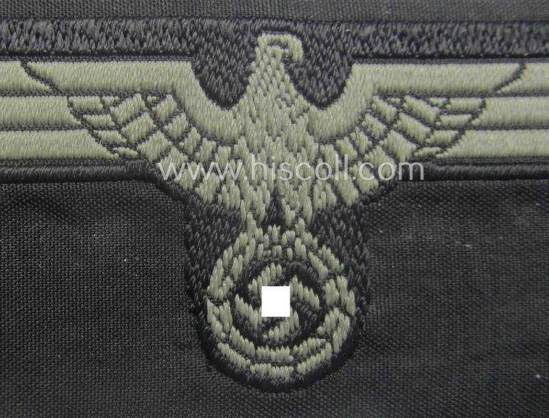 WH (Heeres) later- (ie. mid-war-) period- and/or bluish-grey-coloured 'Panzer'-type side-cap-eagle a executed in the neat 'BeVo'-weave pattern onto a typical black-coloured background — image 2