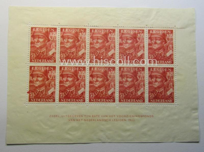 Neat - and complete! - set comprising of two Dutch 'blocks' of resp. 10 (ie. 4) postage-stamps, both as issued in mid-1942 in order to raise funds for the: 'Voorzieningsfonds' of the Dutch Legion (ie. for the Waffen-SS volunteers) — image 5