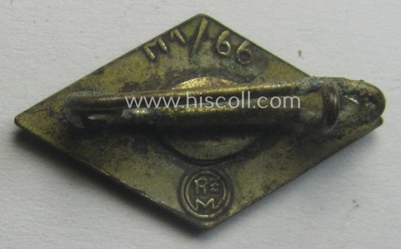 HJ (ie. 'Hitlerjugend') enamelled lapel-pin (ie.: 'Raute') with a: 'RzM - M1/66'-makers'-designation — image 2