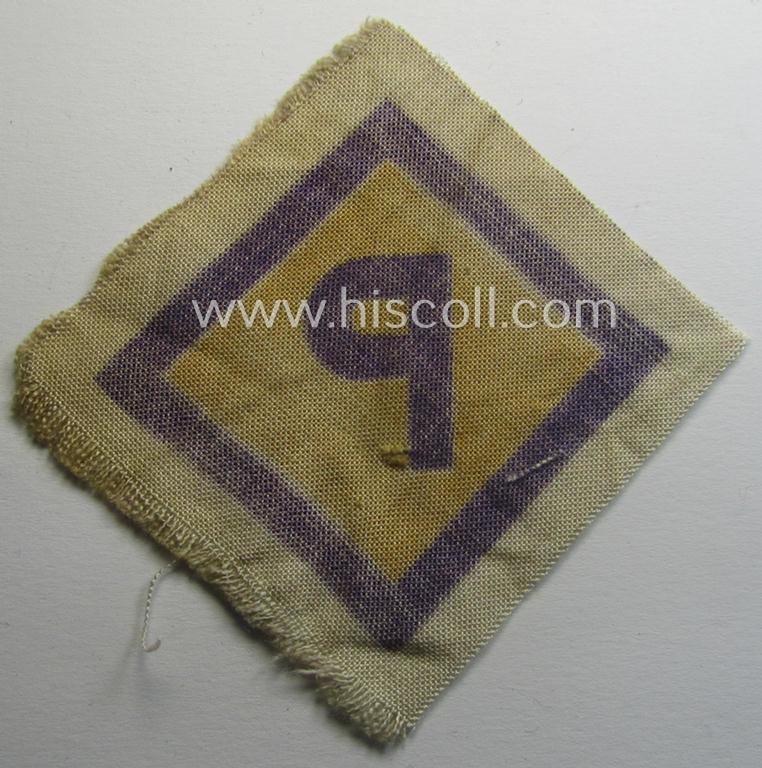 Printed-version of a so-called: 'P'- (ie. forced-labour) breast-patch (ie. 'Brustabzeichen für Poln. Zwangsarbeiter o. Fremdarbeiter') being a non-confectioned example that comes in a never used- (ie 'virtually mint'-), condition — image 2