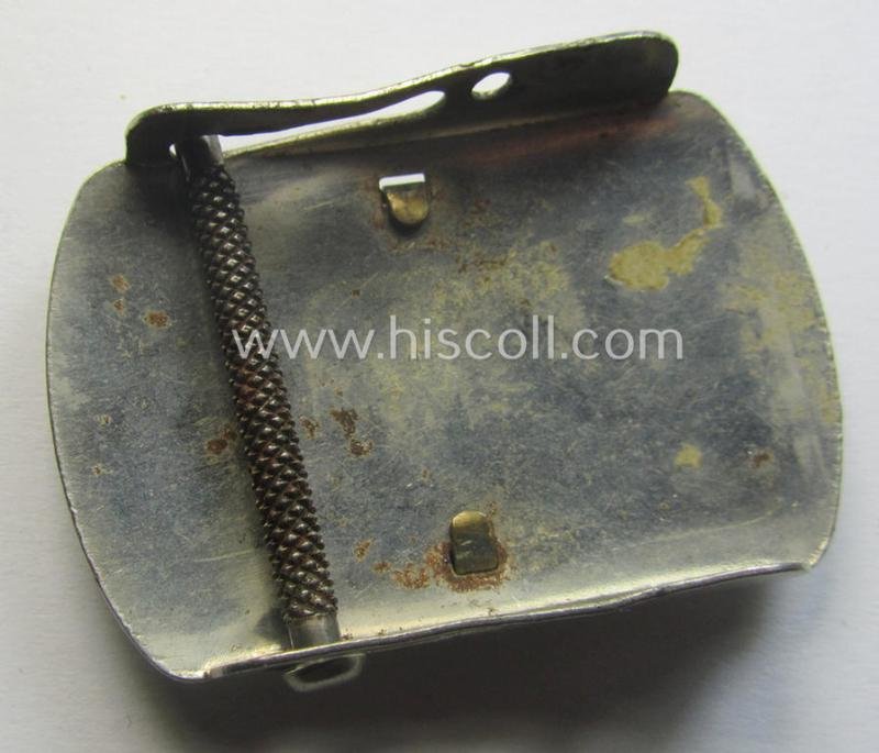 Bright-silver-toned (ie. chromed metal-based) patriotic belt-buckle (ie. N.S.D.A.P.-supportive-piece) that shows a bronze-toned swastika surrounded by a pronounced rim — image 2