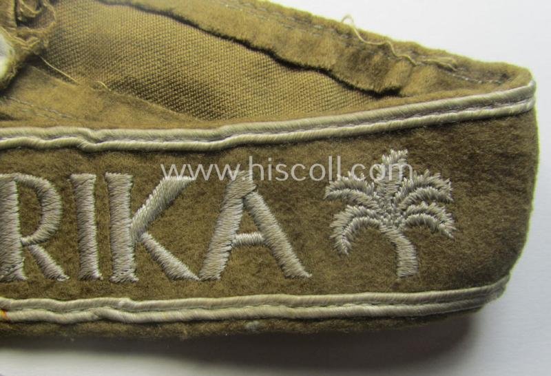 Moderately used, WH cuff-title (ie. 'Ärmelstreifen') entitled: 'Afrika' (being a hardly shortened example that comes in an overall very nice- (ie. issued and clearly worn ie. once tunic-attached-), condition — image 3