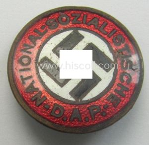 Early-pattern 'N.S.D.A.P. - Parteiabzeichen' showing a (double!) so-called: 'Ges. Gesch.'-patent-pending-designation