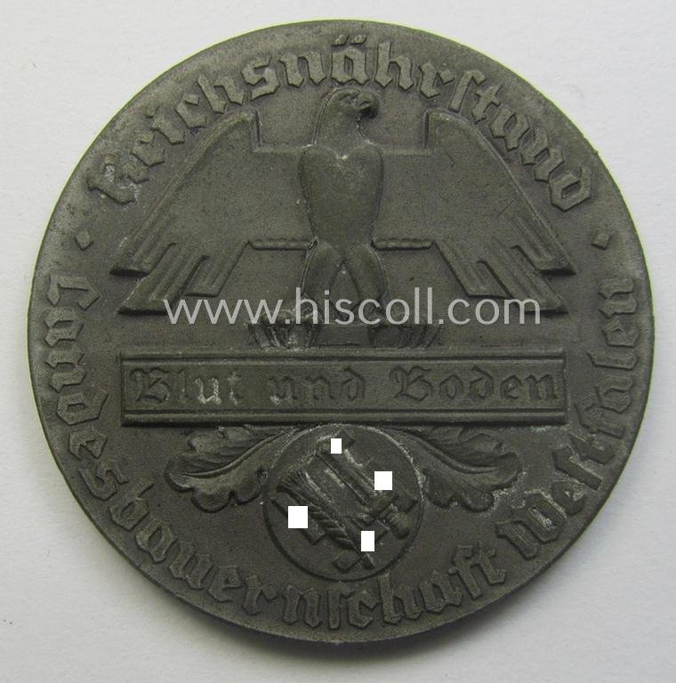 Greyish-silver-toned, 'Reichsnährstand'- (ie. 'RNSt.'-) related, commemorative-award-plaque entitled: 'Reichsnährstand - Landesbauernschaft - Blut und Boden - für züchterische Leistungen' and that comes stored in its period etui — image 3