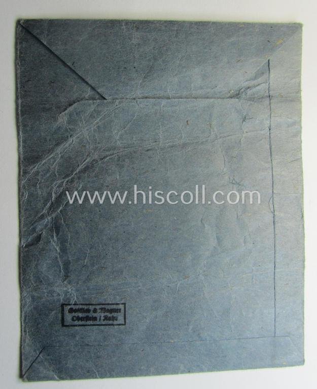 'Zellstoff'-based medal-pouch entitled: 'Infanterie-Sturmabzeichen' (or: silver- ie. bronze-class infantry assault-badge ie. IAB) as executed in typical: 'Zellstoff'-based paper as was intended to store an IAB by the maker: 'Gottlieb & Wagner' — image 3