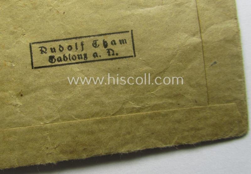 Fully matching medal-set: 'KvK 2. Klasse m. Schwn.' being a clearly maker- (ie. '101'-) marked specimen that comes in its ('variant'-pattern!) pouch by the 'Hersteller': 'Rudolf Tham - Gablonz a. N.' — image 6