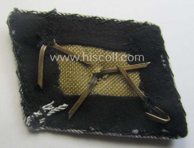 Waffen-SS (ie. 'SS') officers'-pattern collar-rank-tab ('Kragenspiegel für Führer') being a 'standard-issue'- (ie. 'RzM'-) pattern example as executed in the black-coloured wool as was intended for an: 'SS-Untersturmführer' — image 2