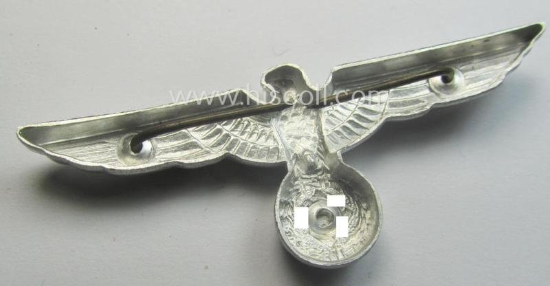 WH (Heeres) bright-silver-toned (ie. aluminium-based), EM- (ie. NCO- or officers') type visor-cap-eagle being a non-maker-marked example that comes in a never used- ie. (I deem) never cap-attached, condition — image 3
