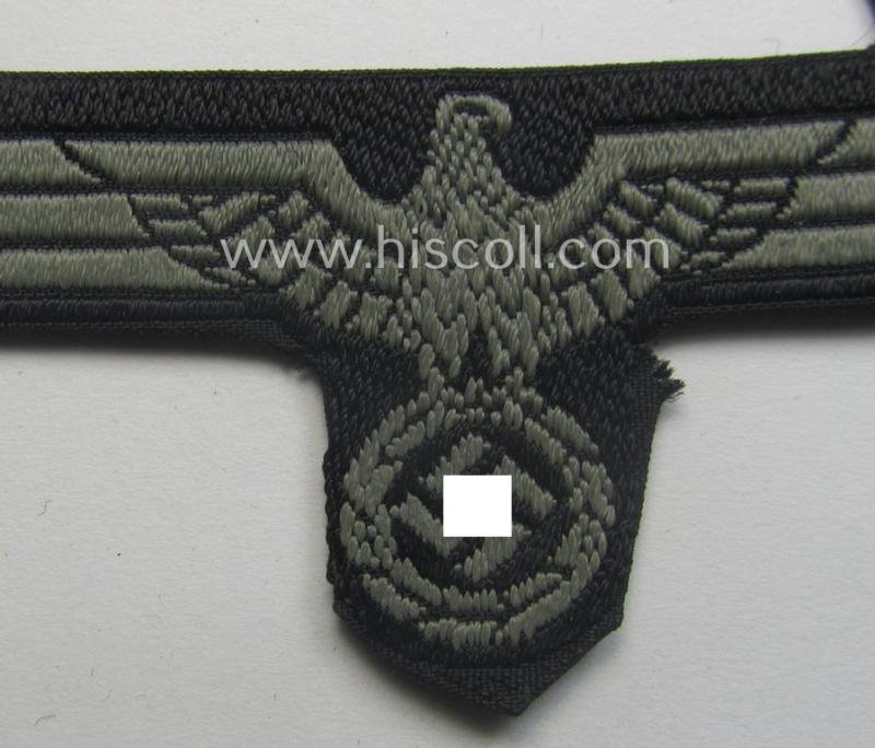 WH (Heeres) later- (ie. mid-war-) period- and/or bluish-grey-coloured 'Panzer'-type side-cap-eagle a executed in the neat 'BeVo'-weave pattern onto a typical black-coloured background — image 2