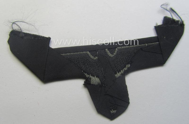 WH (Heeres) later- (ie. mid-war-) period- and/or bluish-grey-coloured 'Panzer'-type side-cap-eagle a executed in the neat 'BeVo'-weave pattern onto a typical black-coloured background — image 3