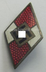 HJ (ie. 'Hitlerjugend') enamelled 'Fahrtenmesser'- (o. 'Schiffchen-Mütze') pin (ie.: 'Raute') …