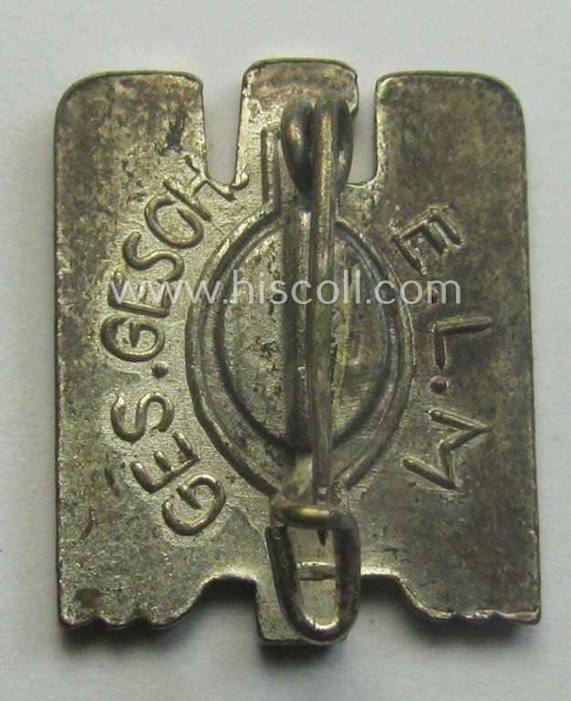 Multi-coloured and/or neatly enamelled DRK (ie. 'Deutsches Rotes Kreuz') civil-attire badge (ie. 'Zivilabzeichen des D.R.K.') being a maker- (ie. 'E.L.M.'-) marked example that bears a: 'Ges.Gesch.'-patent-pending designation on its back — image 2