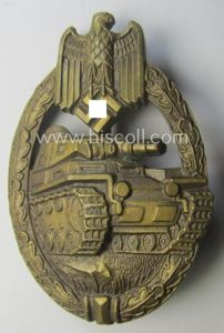 Superb, 'Panzerkampf-Abzeichen in Bronze' being a (typical!) unmarked, 'Buntmetall'-based- and/or …