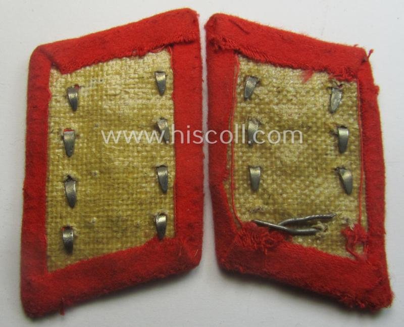 Truly worn - and matching! - pair of WH (Luftwaffe) bright-red-coloured, EM- (ie. NCO-) type collar-patches (ie. 'Kragenspiegel') as was intended for usage by a member within a: 'Flak-Artillerie'-regiment ie. unit — image 2