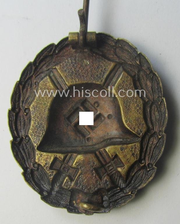 Luxuriously-styled, early-pattern black-class wound-badge (ie.: 'Verwundeten Abzeichen in Schwarz') being a detailed so-called: 'Spanish Civil-War'-version that comes in a moderately used- and/or worn, condition — image 3