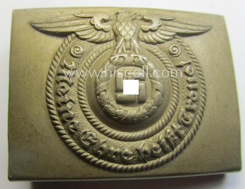 Superb, early-period- SS- (ie. Allgemeine-SS o. Waffen-SS) EM- (ie. NCO-) type belt-buckle (being a typical, nickle-chrome-based- and/or: 'D.R.G.M.'-marked example that comes in a wonderful (ie. hardly used- nor worn, condition — image 2