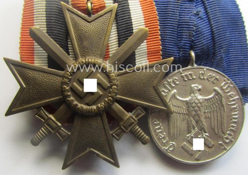 2-pieced, WH (Heeres o. Kriegsmarine) medal-bar (ie.: 'Doppelspange') resp. showing a: 'KvK II. Kl. Mit Schw.' and a: 'WH-DA der 4. Stufe' — image 2