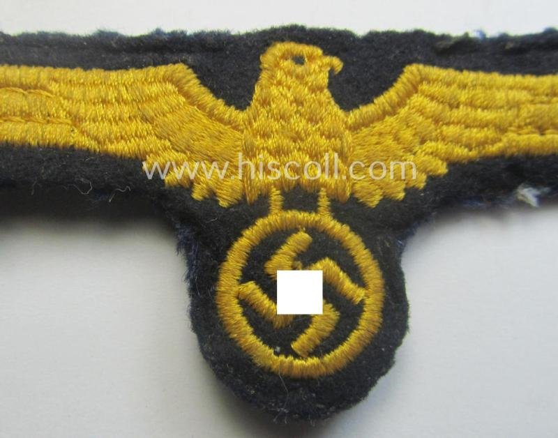 Interesting, WH (Kriegsmarine) breast-eagle (ie. 'Brustadler für Mannschaften u. Uffz. der Kriegsmarine') being a 'standard-pattern'- and neatly machine-embroidered example that comes in a moderately used- ie. carefully tunic-removed, condition — image 2