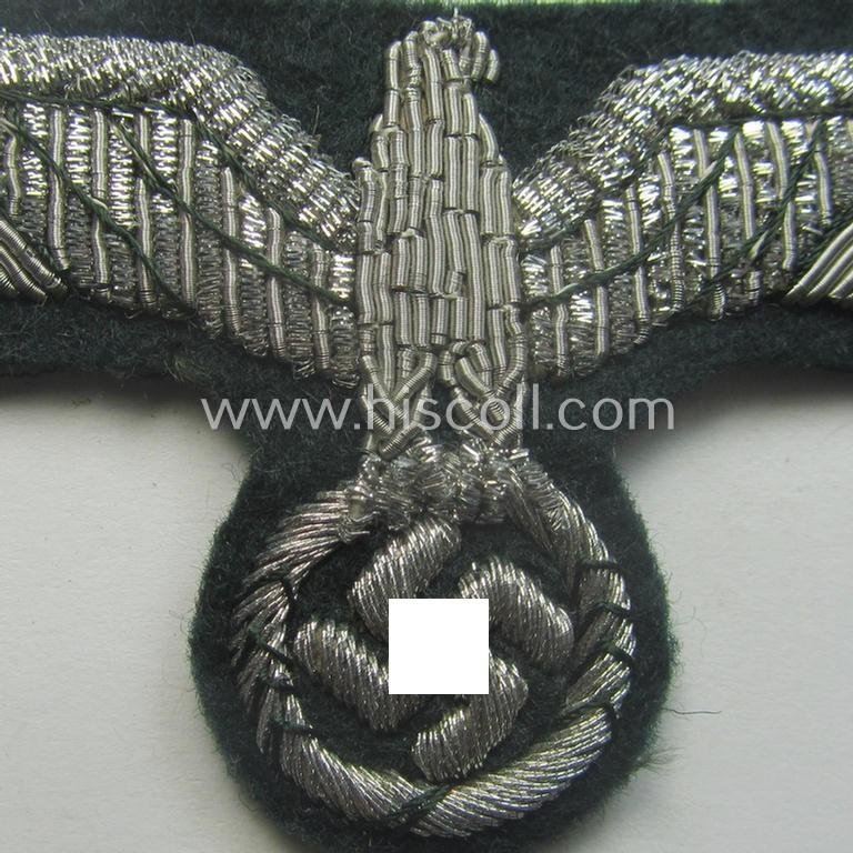 WH (Heeres) officers'-type, hand-embroidered breast-eagle (ie. 'Brustadler für Offiziere') as was executed in bright-silverish-coloured braid as was intended for usage on the various officers'-pattern tunics — image 2