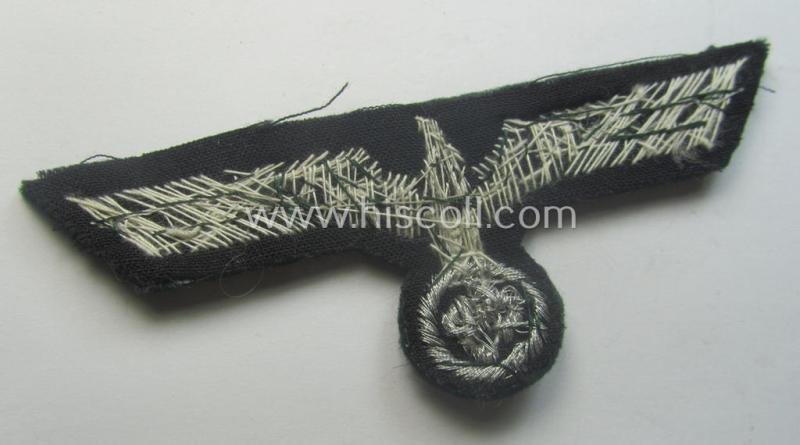 WH (Heeres) officers'-type, hand-embroidered breast-eagle (ie. 'Brustadler für Offiziere') as was executed in bright-silverish-coloured braid as was intended for usage on the various officers'-pattern tunics — image 3