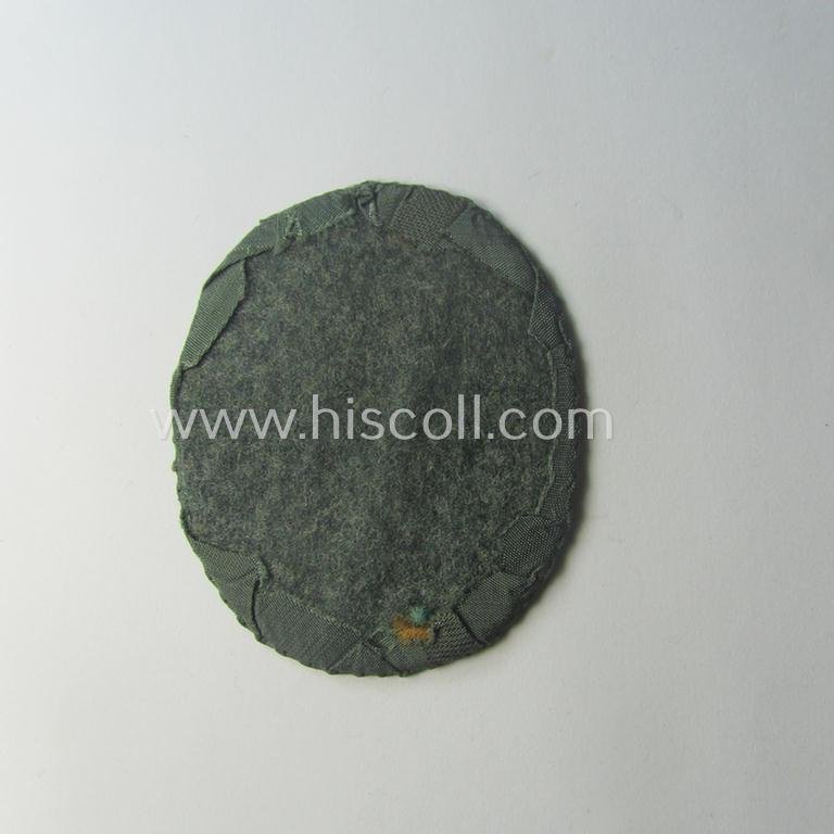 Truly used- and/or worn, WH (Heeres) EM- (ie. NCO-) type, so-called: 'Jäger'-armpatch being a (typical) 'BeVo'-woven example as was executed on field-grey-coloured linnen as was intended for usage by the: 'Jäger-Trpn.' — image 2