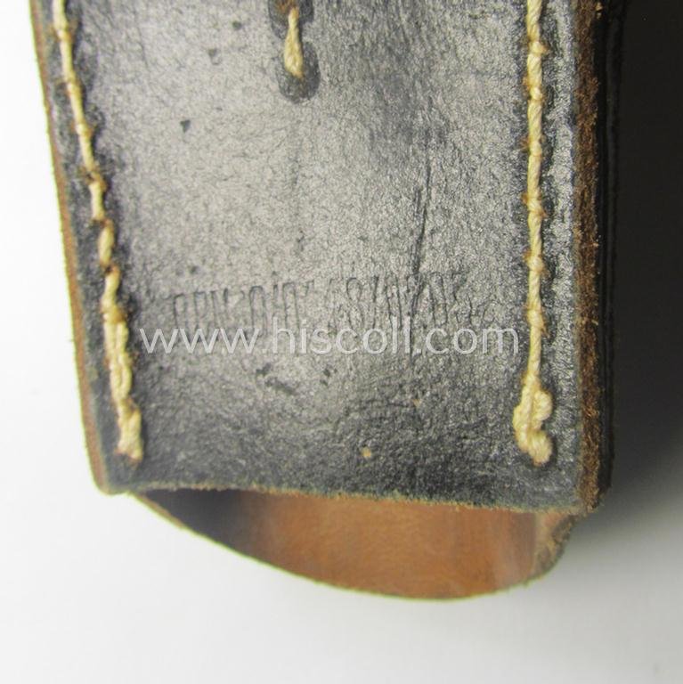 Genuine-leather-based- and/or black-coloured, 'standard-pattern' (and I deem later-war-period) WH (Heeres, Waffen-SS, Luftwaffe etc.) so-called: K98 bayonet-frog (ie. 'Tragetasche o. Koppelschuh') being a maker-marked (ie. 'RbN.'-numbered) example — image 4