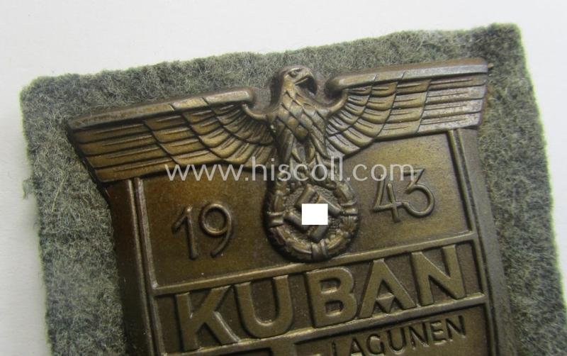 WH (Heeres ie. Waffen-SS) 'Kuban'-campaign-shield that comes mounted onto its original field-grey-coloured- and/or woolen-based 'backing' — image 2