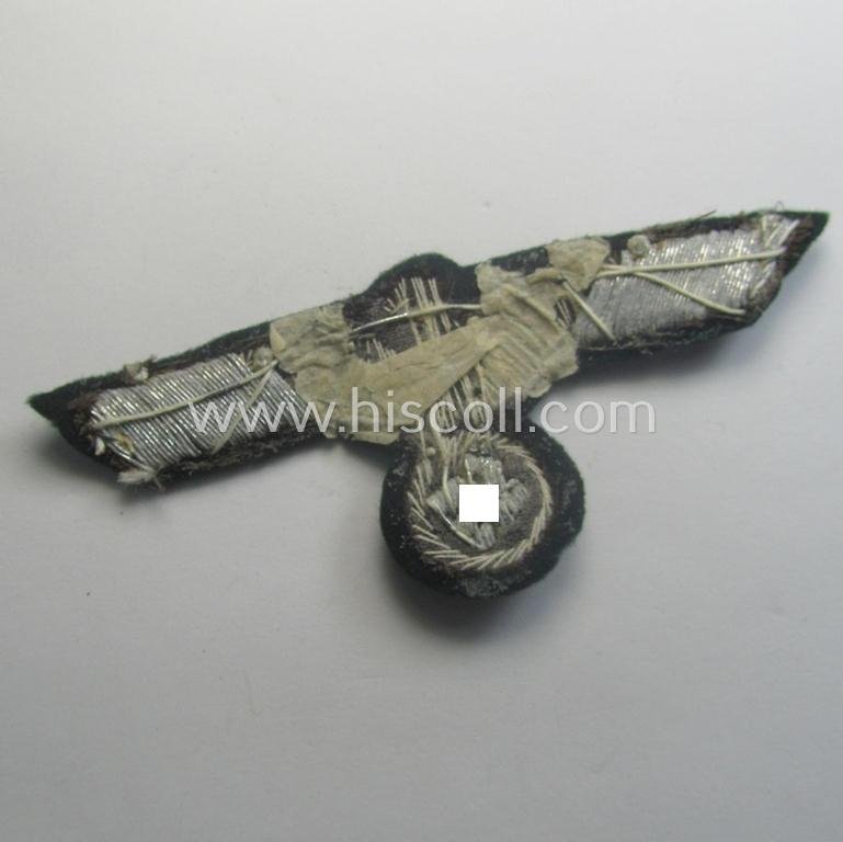 WH (Heeres) officers'-type, hand-embroidered breast-eagle (ie. 'Brustadler für Offiziere') as was executed in bright-silverish-coloured braid as was intended for usage on the various officers'-pattern tunics — image 3