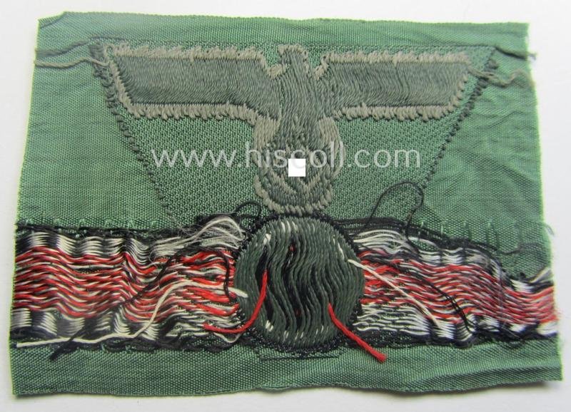 WH (Heeres) so-called: 'M43-pattern') cap-eagle/cocarde (ie. cap-trapezoid) as was specifically produced for usage on the so-called: 'M-43'-model field-caps (ie. 'Einheitsfeldmützen') — image 3