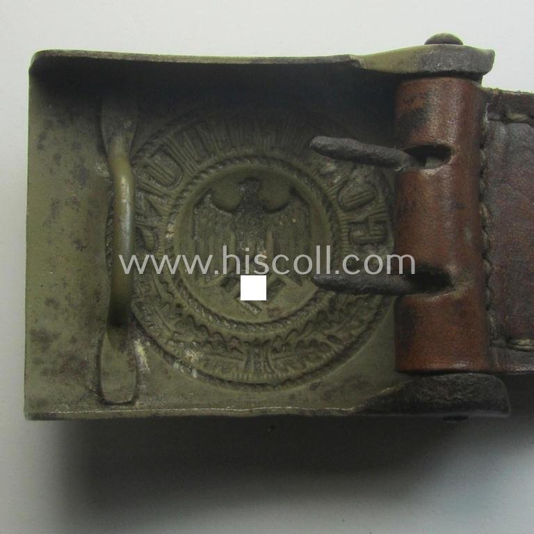 'Virtually mint', 'standard-issue'-pattern, WH (Heeres) field-grey-toned- and/or steel-based belt-buckle being a non-maker-marked example that comes mounted onto its 'B. Haarmann'-marked and/or '1941'-dated tab — image 6