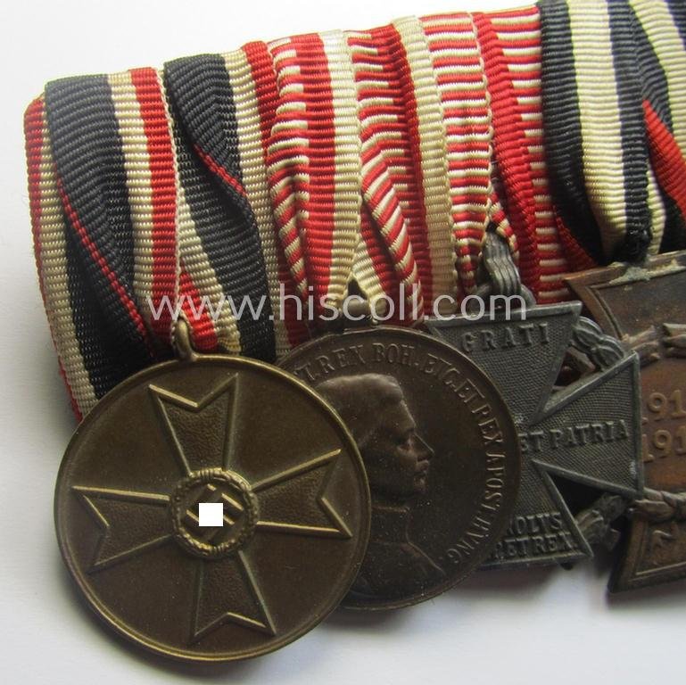 Unusually seen, 8-pieced WWI- (ie. TR- ie. N.S.D.A.P.-) related 'Ordenspange' showing amongst others: an 'N.S.D.A.P-D.A. in Bronze' (ie. '3. Stf. für 10 Jahre t.D.') and various WWI-period Austrian-(Hungarian) awards — image 2