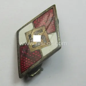 HJ (ie. 'Hitlerjugend') enamelled lapel-pin (ie.: 'Raute') with a: 'RzM-M1/66'-makers'-designation
