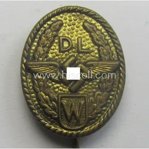 Bright-golden-toned, DLV (ie. 'Deutscher Luftfahrt-Verband') supportive lapel-pin (ie. 'Werbeabzeichen DL') …