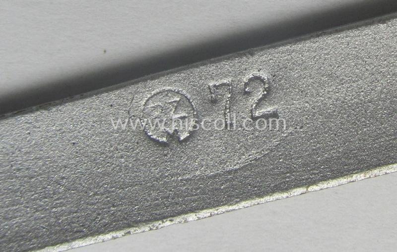 Interesting, WH (Heeres-, Luftwaffe ie. Waffen-SS etc.) bright-silver-coloured WH-officers'-type-belt-buckle (ie. 'Zweidornschnalle für Offiziere') being a simply never used- nor worn example that shows the makers'-designation: 'RzM 72' — image 6