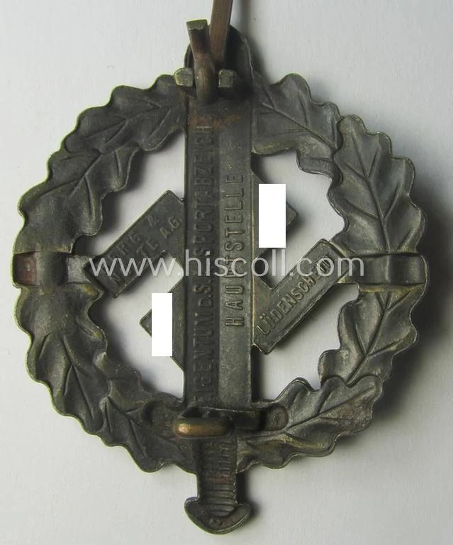 Early- (ie. mid-) war-period example of an: 'SA-Sportabzeichen in Bronze' being a very detailed and maker- (ie. 'Berg u. Nolte'-) marked example that is void of an impressed bearers'-number — image 6