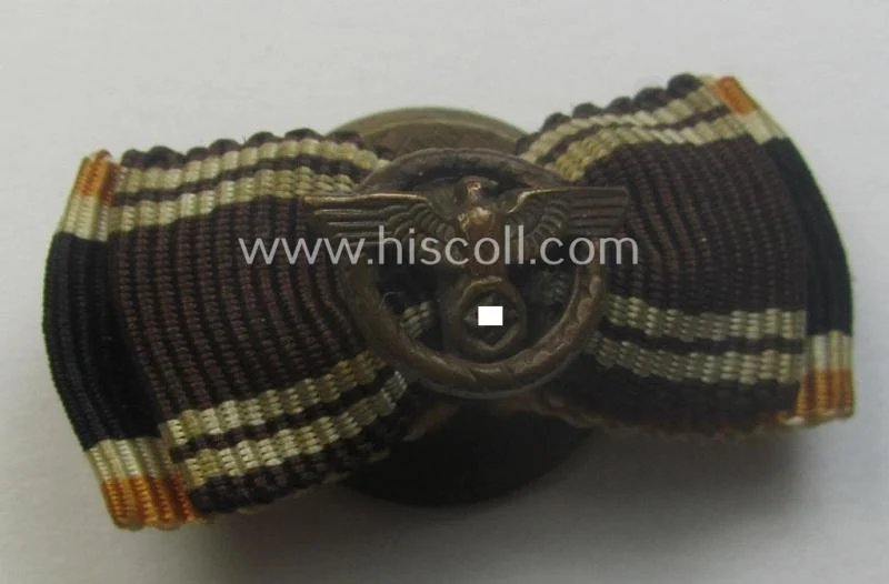 Interesting, 2-pieced WH (ie. N.S.D.A.P.-) related ribbon-bar (ie. 'Feld- o. Bandspange') showing resp. a: 'KvK II.Kl. o. Schwn.' and an: 'N.S.D.A.P. D.A. in Bronze' and that comes mounted onto its specific 'button-hole'-set-up — image 4