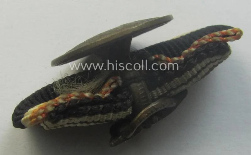 Interesting, 2-pieced WH (ie. N.S.D.A.P.-) related ribbon-bar (ie. 'Feld- o. Bandspange') showing resp. a: 'KvK II.Kl. o. Schwn.' and an: 'N.S.D.A.P. D.A. in Bronze' and that comes mounted onto its specific 'button-hole'-set-up — image 5