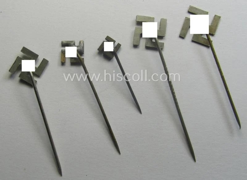 Interesting, 5-pieced set comprising of five so-called: 'N.S.D.A.P.'-related supporter-pins- (ie.: 'Symphatisanten-Abzeichen') showing a swastika (being all five non-maker-marked examples) — image 3