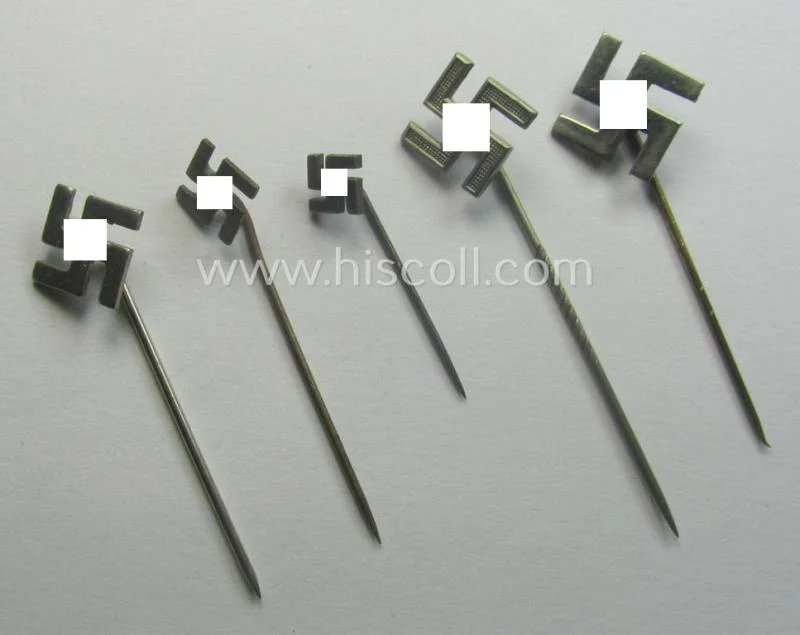 Interesting, 5-pieced set comprising of five so-called: 'N.S.D.A.P.'-related supporter-pins- (ie.: 'Symphatisanten-Abzeichen') showing a swastika (being all five non-maker-marked examples) — image 5