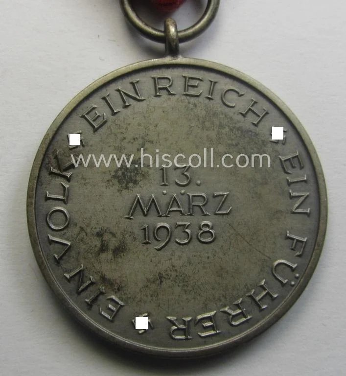 WH Austrian-occupation- (ie. 'Anschluss'-) medal: '13. März 1938' being a very attractive (albeit somewhat tarnished) example that comes stored in its bright-red-coloured- and/or typical non-maker-marked etui as issued — image 4