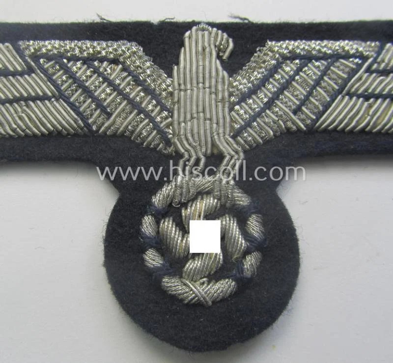 WH (Kriegsmarine) neatly hand-embroidered, officers'-type breasteagle on a darker-blue background as was specifically intended for the various naval administrative-officials (ie. 'Beambten der Kriegsmarine') — image 2